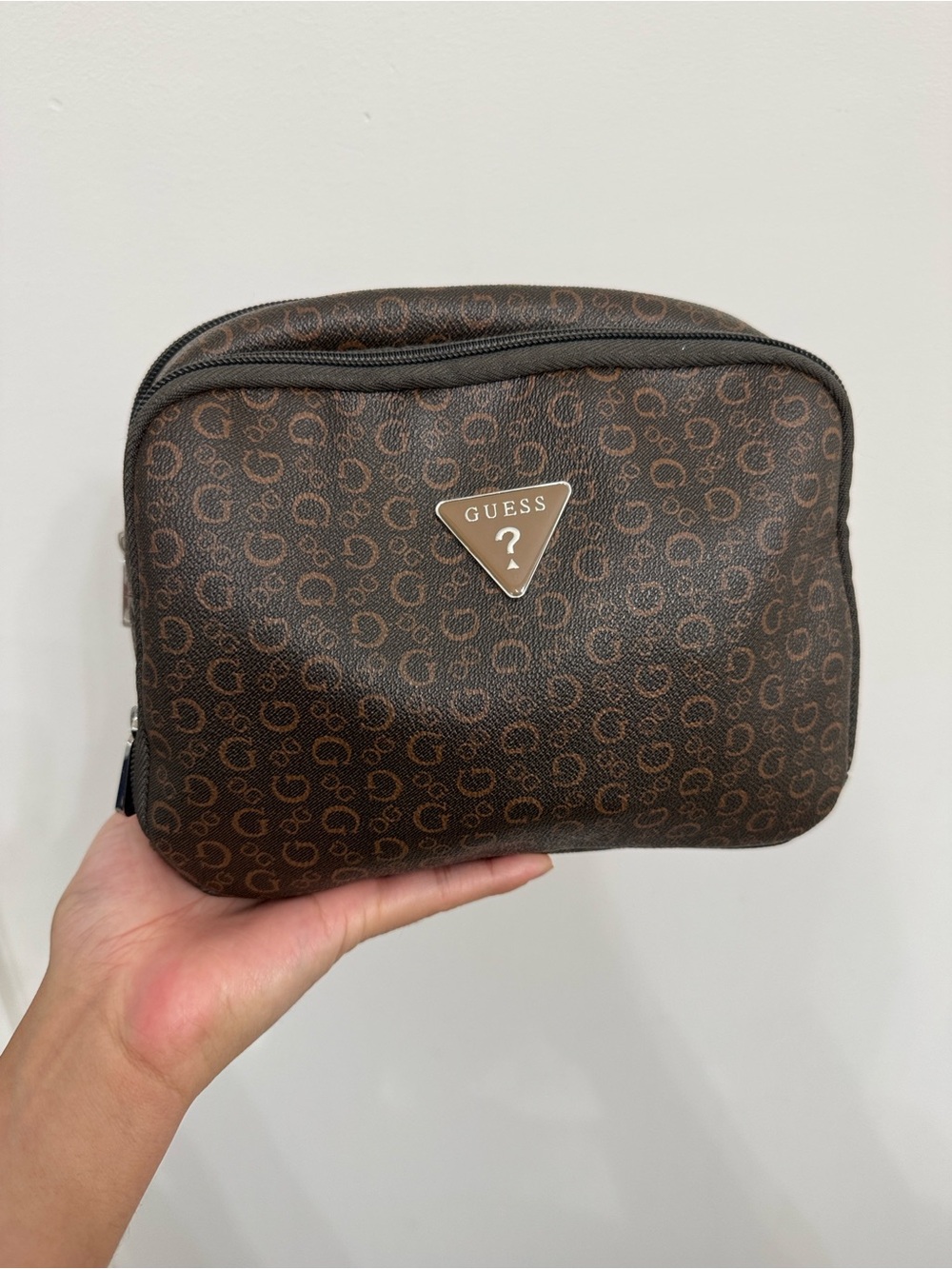 Guess Brown Monogram Cosmetic Pouch